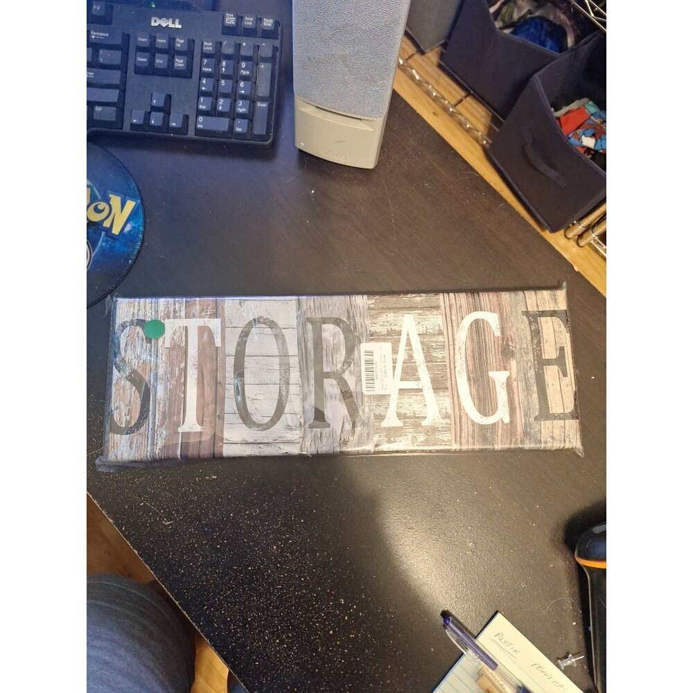 Storage Canvas Wall Sign 6" x 17" Farmhouse Rustic Organization Decor